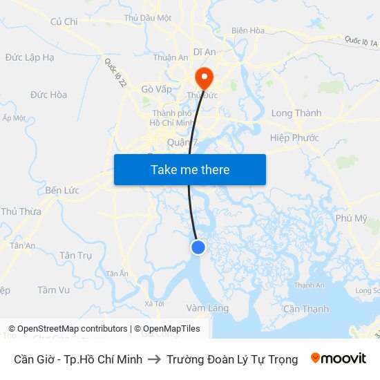 Cần Giờ - Tp.Hồ Chí Minh to Trường Đoàn Lý Tự Trọng map