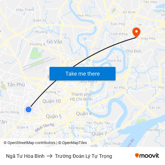 Ngã Tư Hòa Bình to Trường Đoàn Lý Tự Trọng map