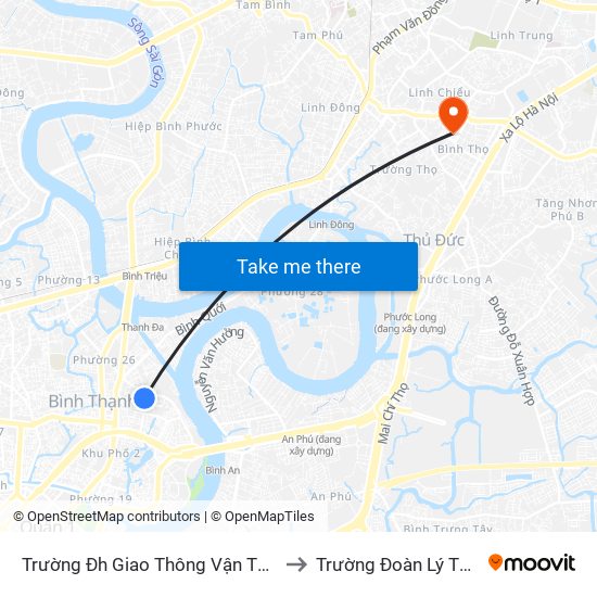 Trường Đh Giao Thông Vận Tải Tp. Hcm to Trường Đoàn Lý Tự Trọng map