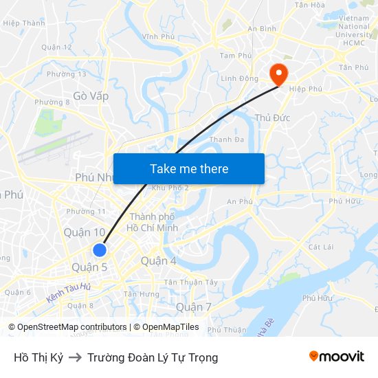 Hồ Thị Kỷ to Trường Đoàn Lý Tự Trọng map