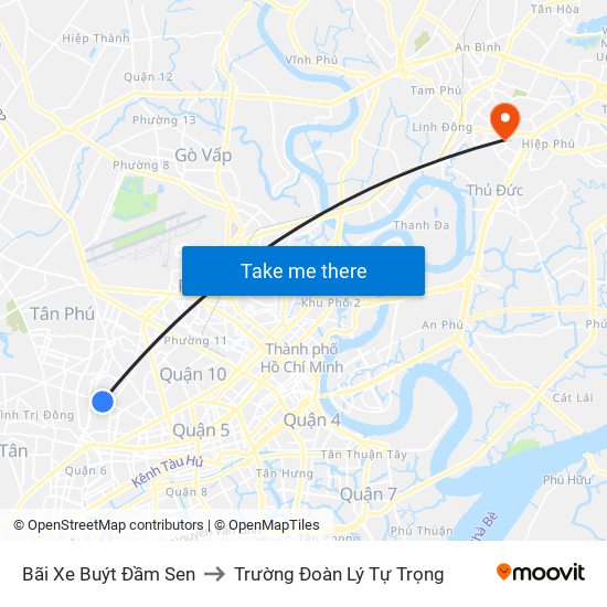 Bãi Xe Buýt Đầm Sen to Trường Đoàn Lý Tự Trọng map