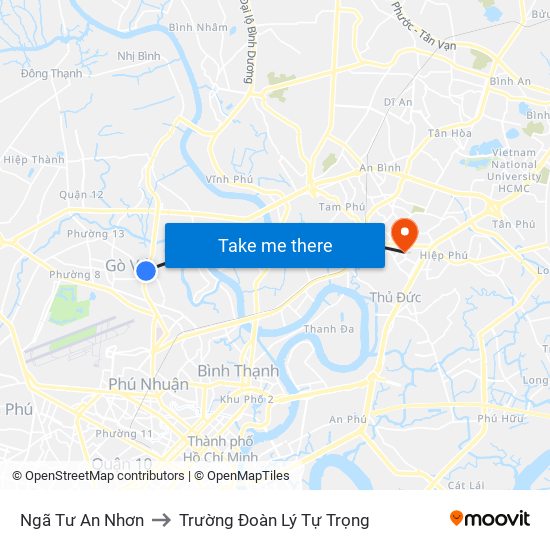 Ngã Tư An Nhơn to Trường Đoàn Lý Tự Trọng map