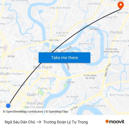 Ngã Sáu Dân Chủ to Trường Đoàn Lý Tự Trọng map