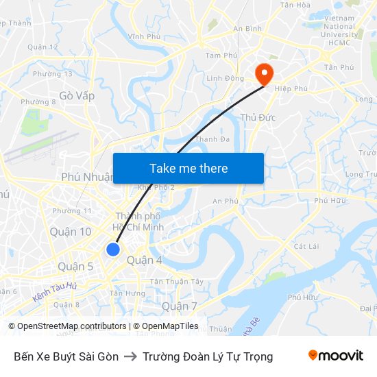 Bến Xe Buýt Sài Gòn to Trường Đoàn Lý Tự Trọng map