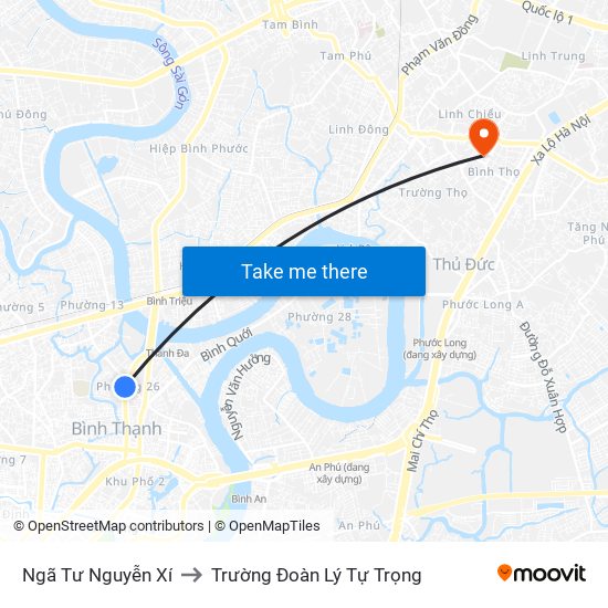 Ngã Tư Nguyễn Xí to Trường Đoàn Lý Tự Trọng map