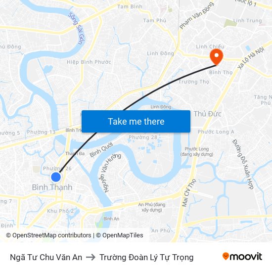 Ngã Tư Chu Văn An to Trường Đoàn Lý Tự Trọng map