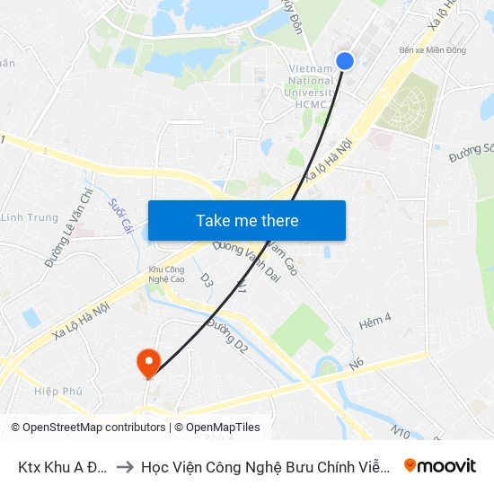 Ktx Khu A Đhqg to Học Viện Công Nghệ Bưu Chính Viễn Thông map