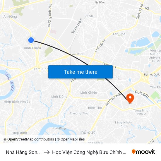 Nhà Hàng Song Sinh to Học Viện Công Nghệ Bưu Chính Viễn Thông map