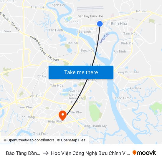 Bảo Tàng Đồng Nai to Học Viện Công Nghệ Bưu Chính Viễn Thông map