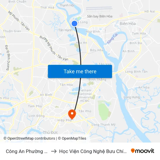 Công An Phường Bửu Long to Học Viện Công Nghệ Bưu Chính Viễn Thông map