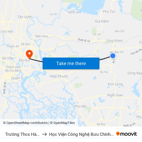 Trường Thcs Hàng Gòn to Học Viện Công Nghệ Bưu Chính Viễn Thông map