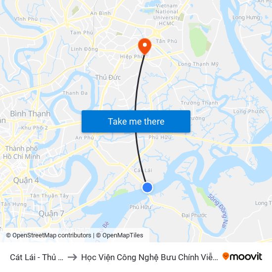 Cát Lái - Thủ Đức to Học Viện Công Nghệ Bưu Chính Viễn Thông map