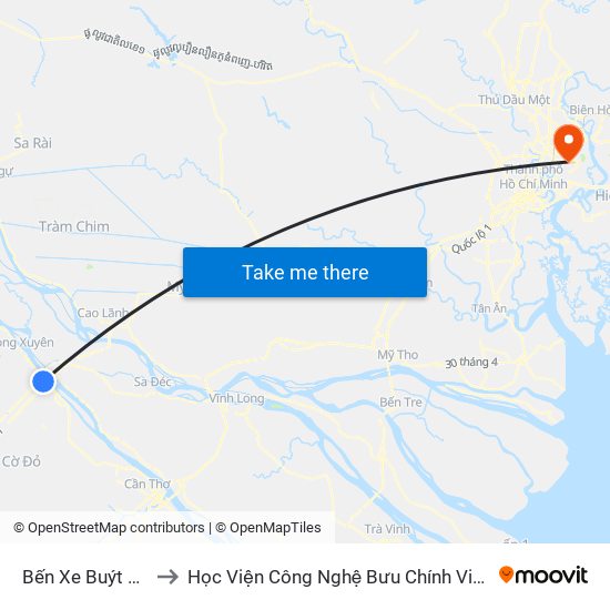 Bến Xe Buýt Lộ Tẻ to Học Viện Công Nghệ Bưu Chính Viễn Thông map