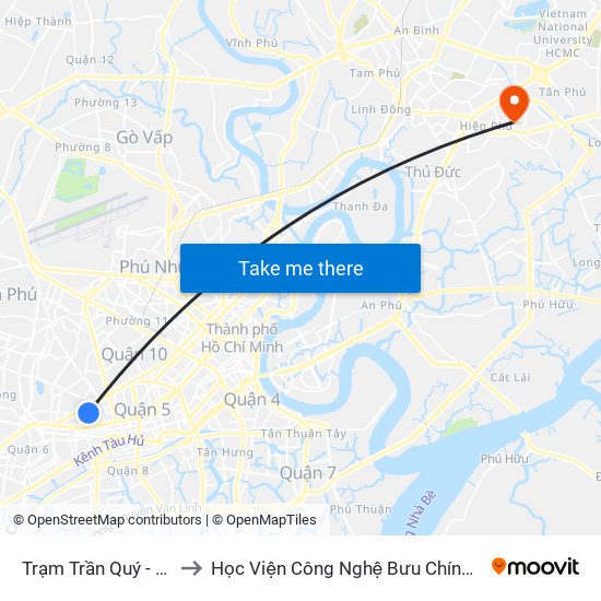 Trạm Trần Quý - Tạ Uyên to Học Viện Công Nghệ Bưu Chính Viễn Thông map