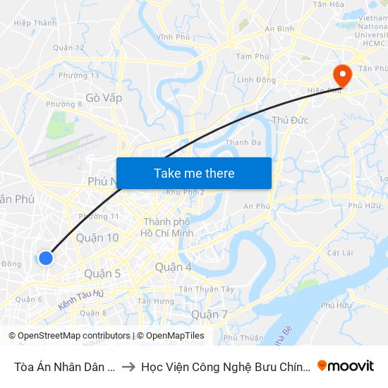 Tòa Án Nhân Dân Quận 11 to Học Viện Công Nghệ Bưu Chính Viễn Thông map