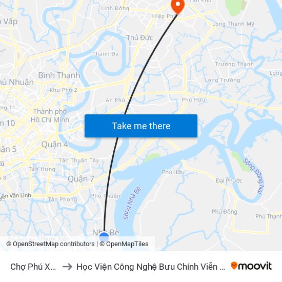 Chợ Phú Xuân to Học Viện Công Nghệ Bưu Chính Viễn Thông map
