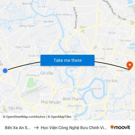 Bến Xe An Sương to Học Viện Công Nghệ Bưu Chính Viễn Thông map