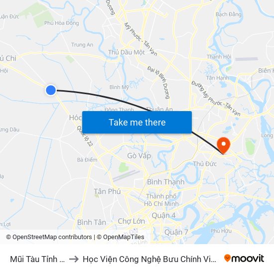 Mũi Tàu Tỉnh Lộ 2 to Học Viện Công Nghệ Bưu Chính Viễn Thông map