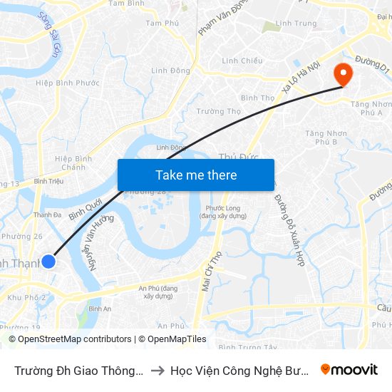 Trường Đh Giao Thông Vận Tải Tp. Hcm to Học Viện Công Nghệ Bưu Chính Viễn Thông map