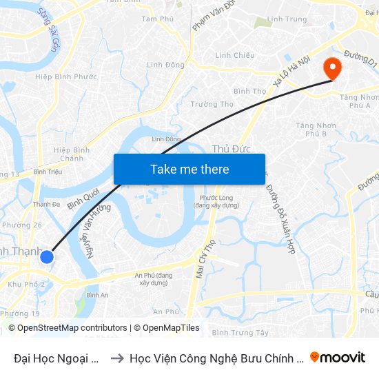 Đại Học Ngoại Thương to Học Viện Công Nghệ Bưu Chính Viễn Thông map