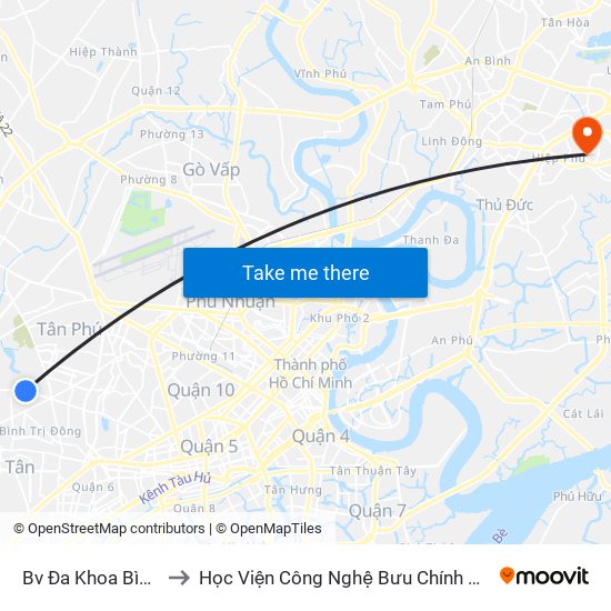 Bv Đa Khoa Bình Tân to Học Viện Công Nghệ Bưu Chính Viễn Thông map