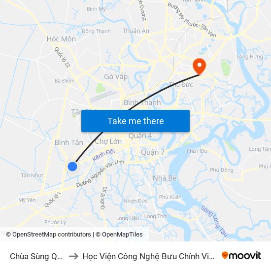Chùa Sùng Quang to Học Viện Công Nghệ Bưu Chính Viễn Thông map