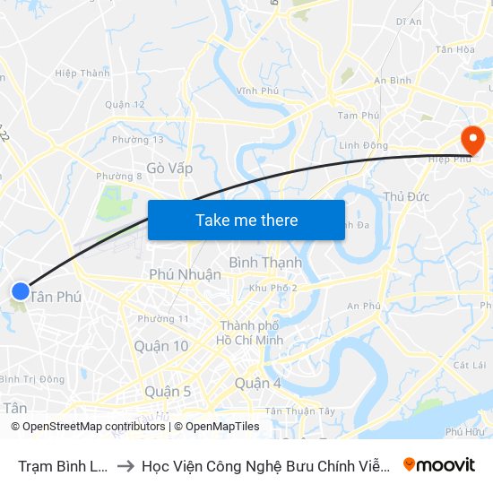 Trạm Bình Long to Học Viện Công Nghệ Bưu Chính Viễn Thông map