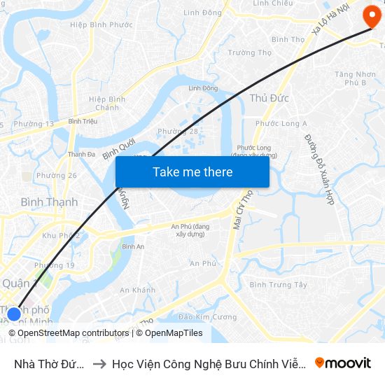 Nhà Thờ Đức Bà to Học Viện Công Nghệ Bưu Chính Viễn Thông map