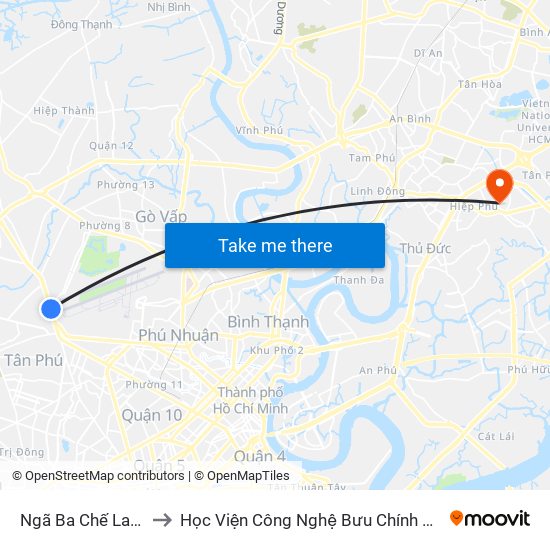 Ngã Ba Chế Lan Viên to Học Viện Công Nghệ Bưu Chính Viễn Thông map