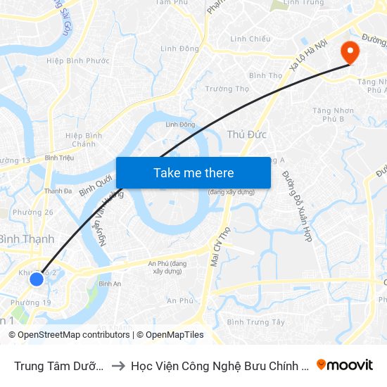 Trung Tâm Dưỡng Lão to Học Viện Công Nghệ Bưu Chính Viễn Thông map