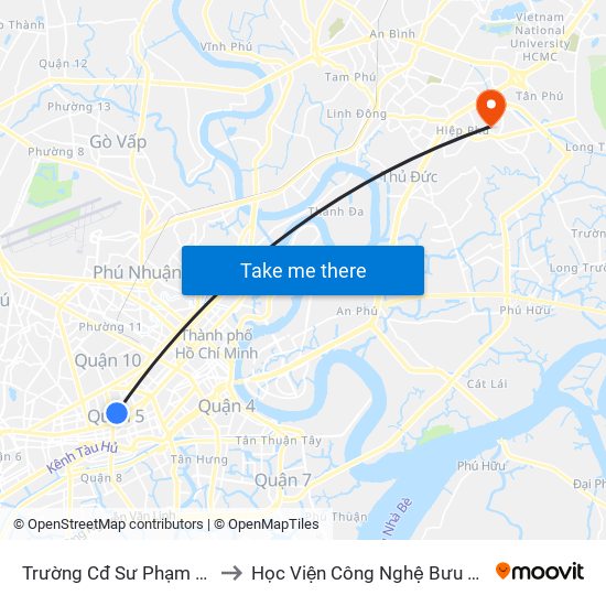 Trường Cđ Sư Phạm Tw Thành Phố to Học Viện Công Nghệ Bưu Chính Viễn Thông map