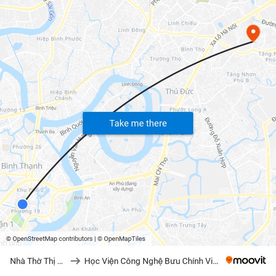 Nhà Thờ Thị Nghè to Học Viện Công Nghệ Bưu Chính Viễn Thông map