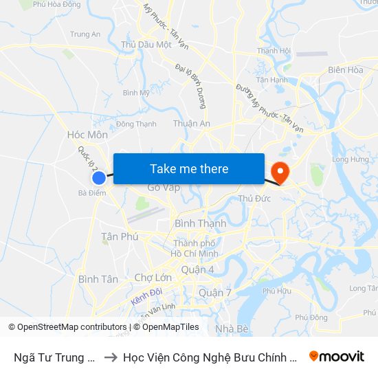 Ngã Tư Trung Chánh to Học Viện Công Nghệ Bưu Chính Viễn Thông map