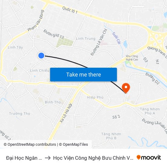 Đại Học Ngân Hàng to Học Viện Công Nghệ Bưu Chính Viễn Thông map