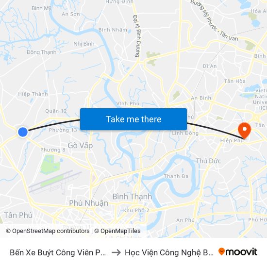 Bến Xe Buýt Công Viên Phần Mềm Quang Trung to Học Viện Công Nghệ Bưu Chính Viễn Thông map