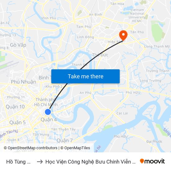 Hồ Tùng Mậu to Học Viện Công Nghệ Bưu Chính Viễn Thông map