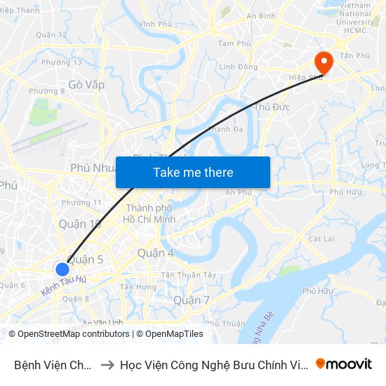 Bệnh Viện Chợ Rẫy to Học Viện Công Nghệ Bưu Chính Viễn Thông map