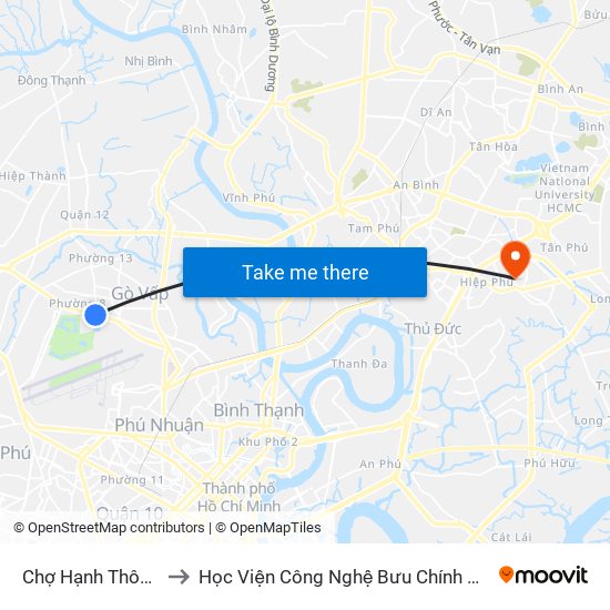 Chợ Hạnh Thông Tây to Học Viện Công Nghệ Bưu Chính Viễn Thông map