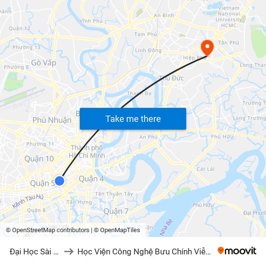 Đại Học Sài Gòn to Học Viện Công Nghệ Bưu Chính Viễn Thông map