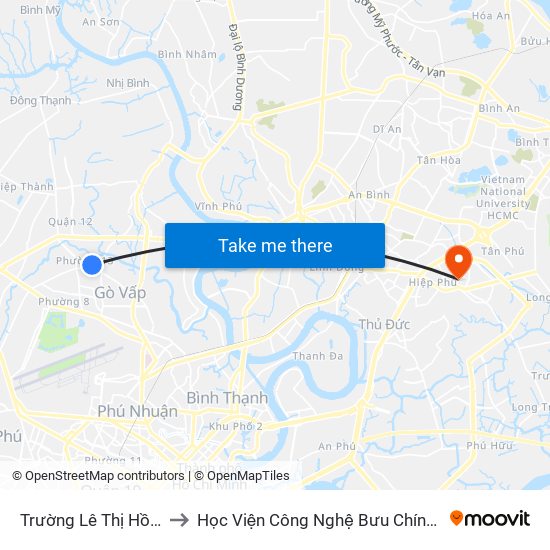 Trường Lê Thị Hồng Gấm to Học Viện Công Nghệ Bưu Chính Viễn Thông map