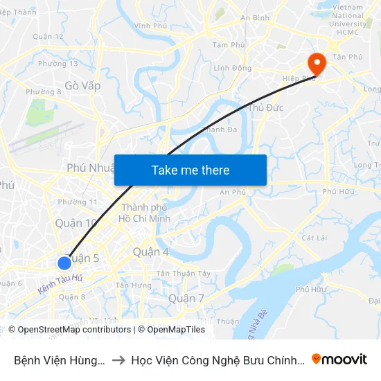Bệnh Viện Hùng Vương to Học Viện Công Nghệ Bưu Chính Viễn Thông map