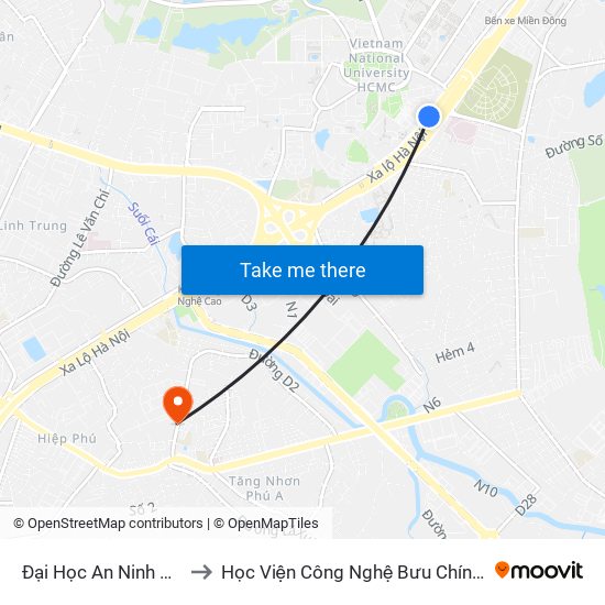 Đại Học An Ninh Nhân Dân to Học Viện Công Nghệ Bưu Chính Viễn Thông map