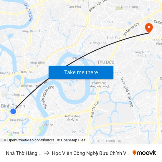 Nhà Thờ Hàng Xanh to Học Viện Công Nghệ Bưu Chính Viễn Thông map