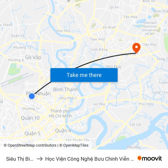 Siêu Thị Big C to Học Viện Công Nghệ Bưu Chính Viễn Thông map