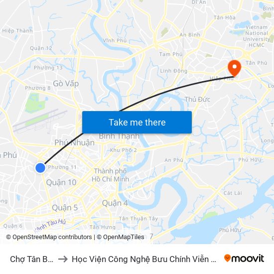 Chợ Tân Bình to Học Viện Công Nghệ Bưu Chính Viễn Thông map