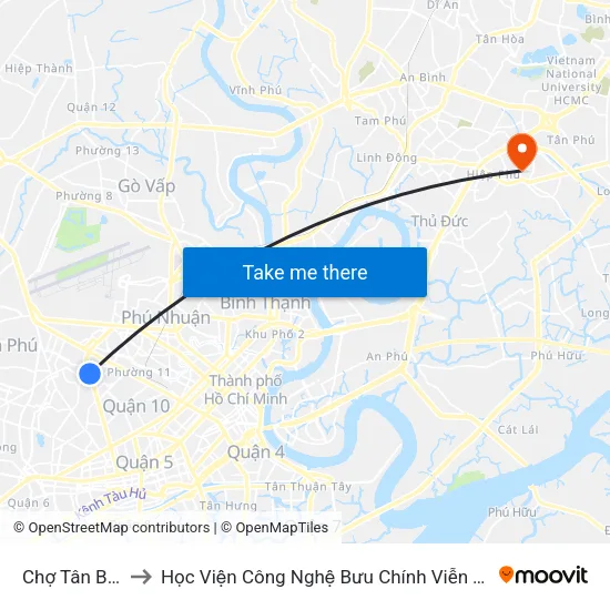 Chợ Tân Bình to Học Viện Công Nghệ Bưu Chính Viễn Thông map