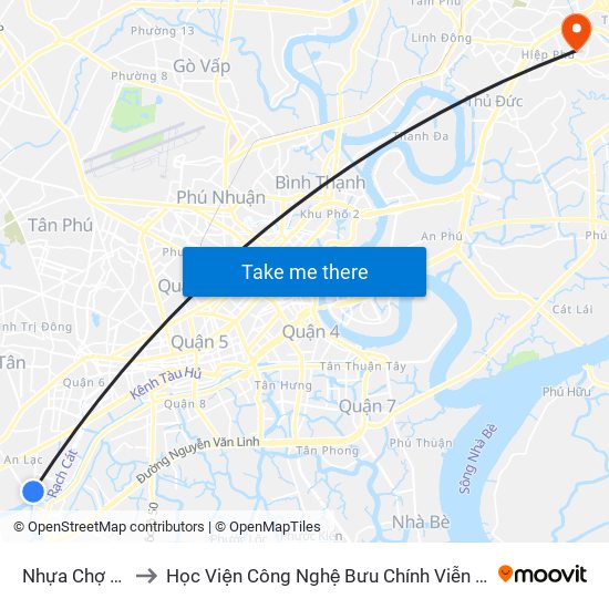 Nhựa Chợ Lớn to Học Viện Công Nghệ Bưu Chính Viễn Thông map