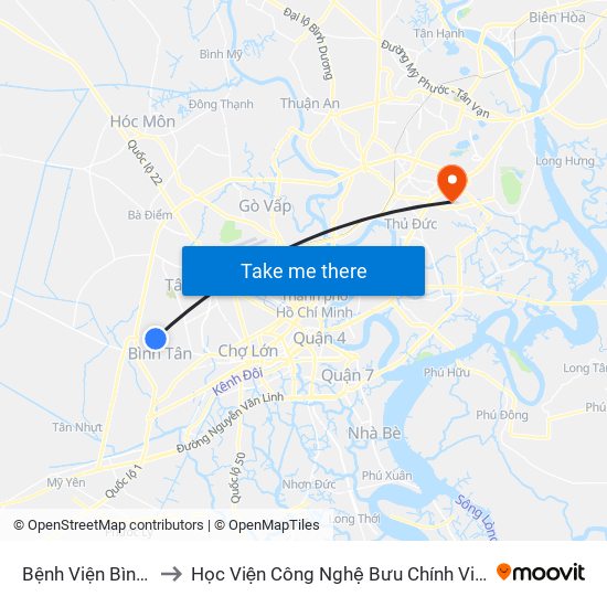 Bệnh Viện Bình Tân to Học Viện Công Nghệ Bưu Chính Viễn Thông map