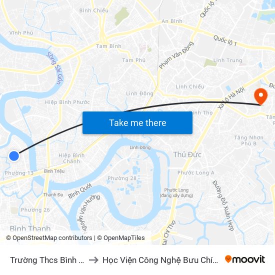 Trường Thcs Bình Lợi Trung to Học Viện Công Nghệ Bưu Chính Viễn Thông map