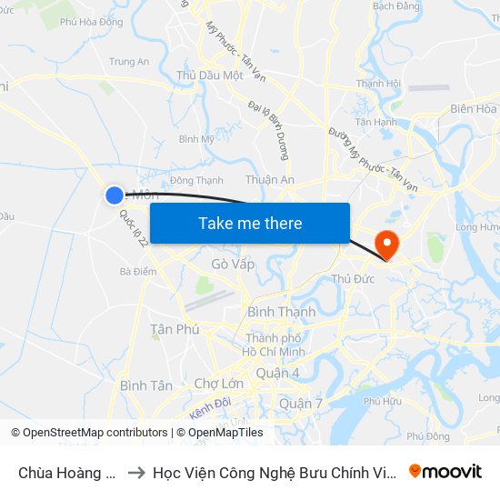 Chùa Hoàng Pháp to Học Viện Công Nghệ Bưu Chính Viễn Thông map